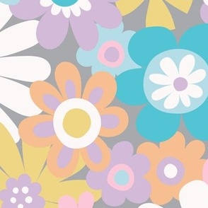 Retro Psychedelic flowers - pastels, medium scale  by Cecca Designs