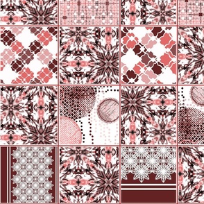 Monochrome patchwork pattern. Pink, brown, white texture. Light background.