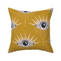 (M) Occult evil eye in art deco style on mustard yellow