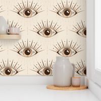 (L) Occult evil eye art deco wallpaper in warm coffee and cream