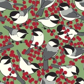 Chickadees and Winterberry Holly