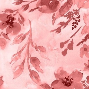Watercolor florals monochromatic in dark blush pink Large scale