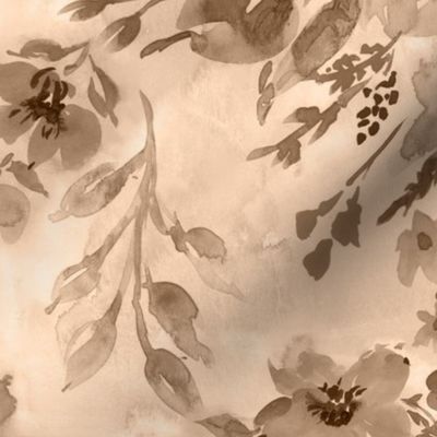 Watercolor florals monochromatic in sandy beige Large scale