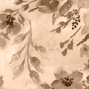 Watercolor florals monochromatic in sandy beige Large scale