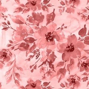Watercolor florals monochromatic in dark blush pink Medium scale