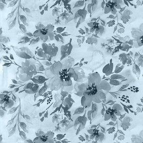 Watercolor florals monochromatic in dusty blue Small scale