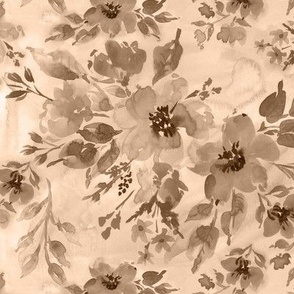 Watercolor florals monochromatic in sandy beige Medium scale