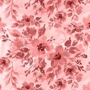 Watercolor florals monochromatic in dark blush pink Small scale