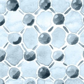 Watercolor pearls in dusty blue with diagonal grid Medium scale
