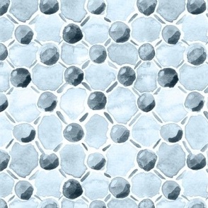 Watercolor pearls in dusty blue with diagonal grid Small scale