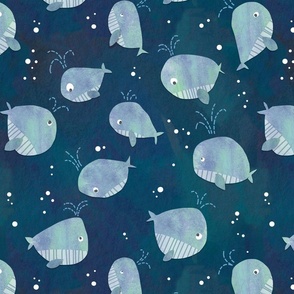 CUTE WHALES ON NAVY