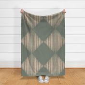 (M) hand drawn harlequin diamond checkerboard In beige on sage green