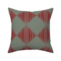 (M) hand drawn harlequin diamond checkerboard In red on sage green