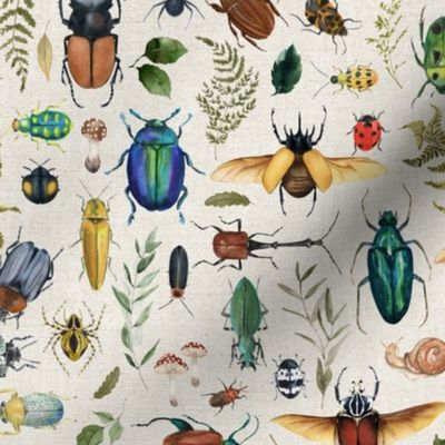 Woodland Forest Bugs and Insects on Oatmeal Texture