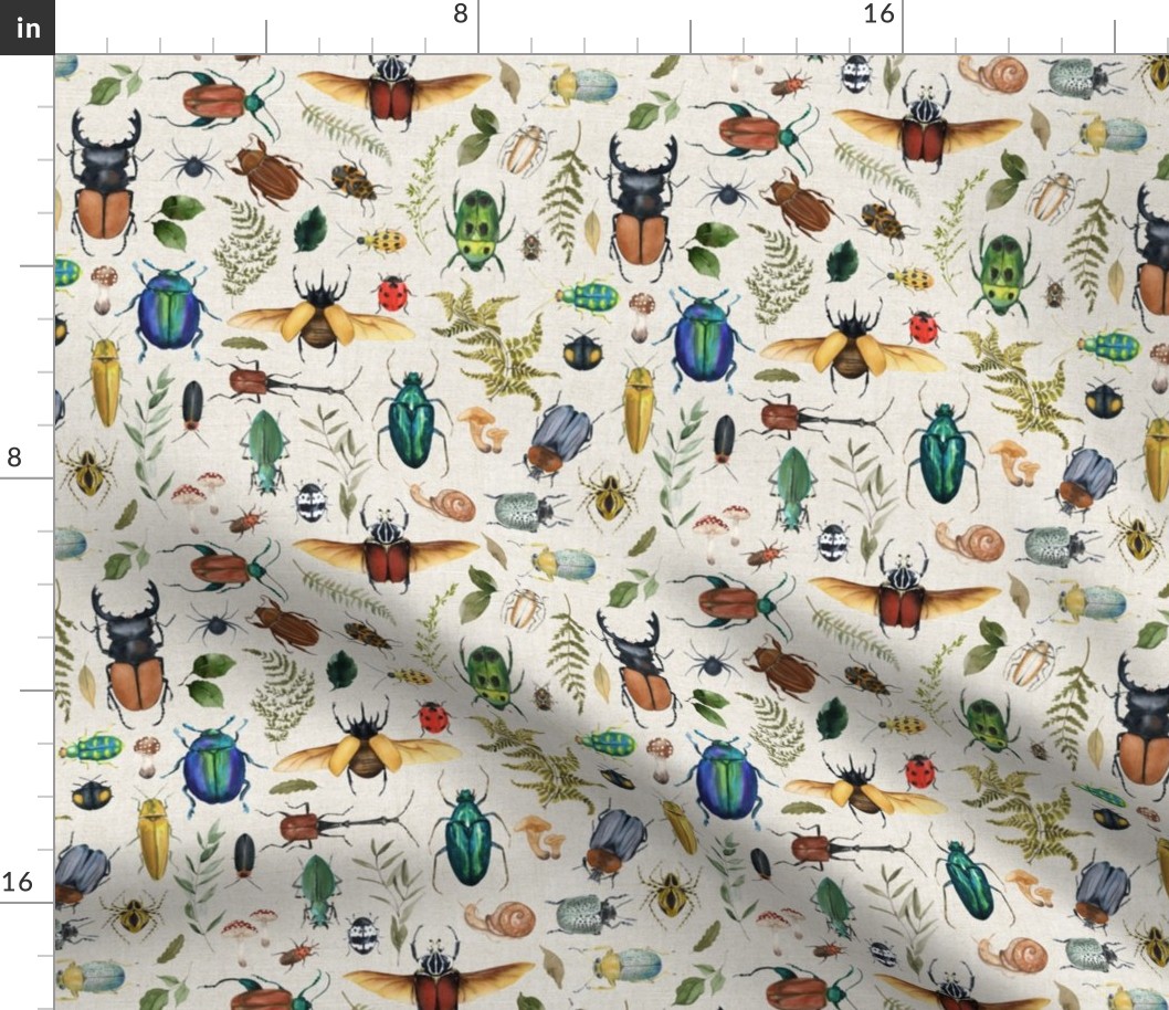 Woodland Forest Bugs and Insects on Oatmeal Texture