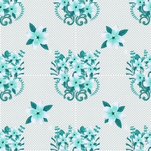 Floral Bouquet  Teal and  White