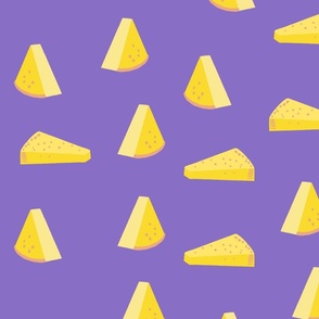 Cheesy Cheese Please - Purple | Large Version | blocks of cheese print 