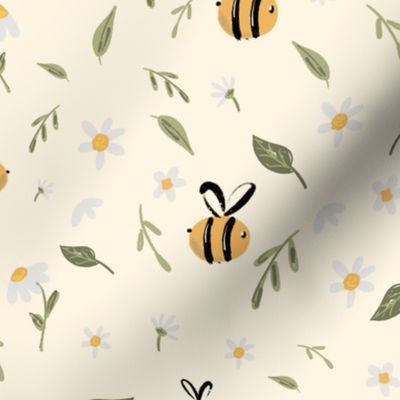 Buzzing bees with bright floral