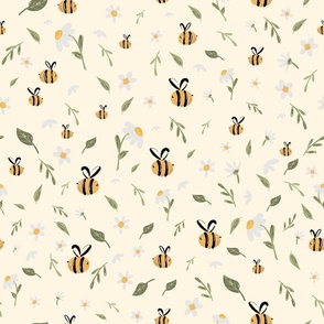 Buzzing bees with bright floral