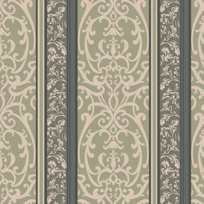 Heritage Sage Green Scroll antique wallpaper