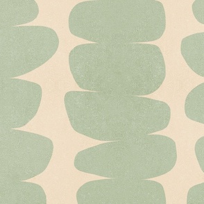 (L) Warm Minimal Abstract Organic Zen Pebble Stripes 7. Sage Green on Almond Beige 