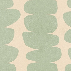 (L) Warm Minimal Abstract Organic Zen Pebbles 7. Sage Green on Almond Beige #warmminimalist #minimalwallpaper #organicshapes #retrowallpaper