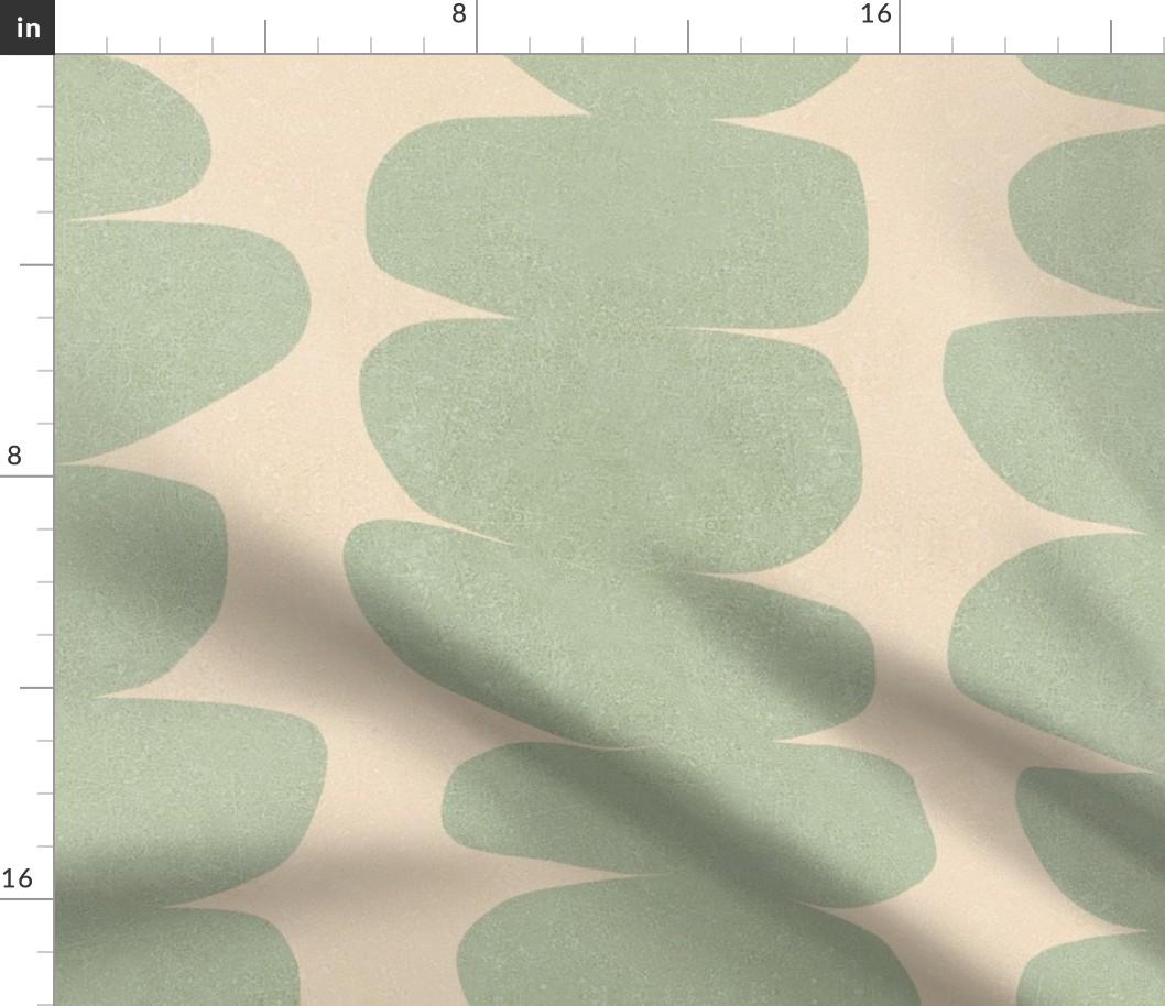 (L) Warm Minimal Abstract Organic Zen Pebbles 7. Sage Green on Almond Beige #warmminimalist #minimalwallpaper #organicshapes #retrowallpaper