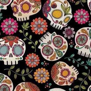 Colorful sugar skulls (black background)