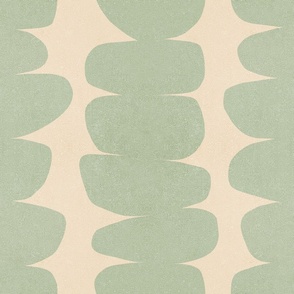 (M) Warm Minimal Abstract Organic Zen Pebbles 7. Sage Green on Almond Beige 