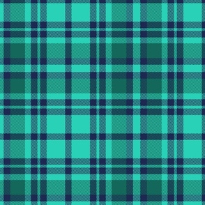 Teal, Deep Green and Navy Blue Tartan Plaid with Thin and Large Stripes