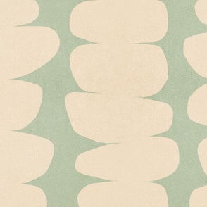 (L) Warm Minimal Abstract Organic Zen Pebbles 7B. Almond Beige on Sage green #warmminimalist #minimalwallpaper #organicshapes #retrowallpaper