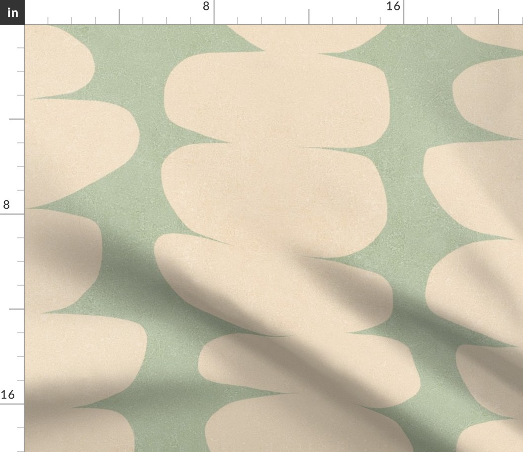 (L) Warm Minimal Abstract Organic Zen Pebble Stripes 7B. Almond Beige on Sage green 