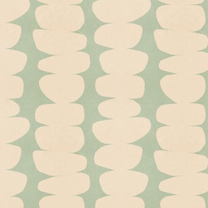 (S) Warm Minimal Abstract Organic Zen Pebbles Stripes 7B. Almond Beige on Sage green