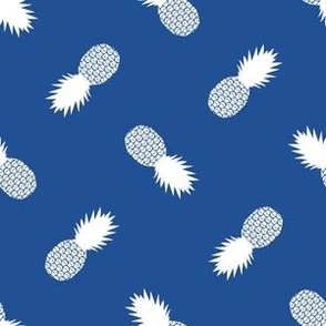 Small Tossed Pineapples on Cobalt Blue