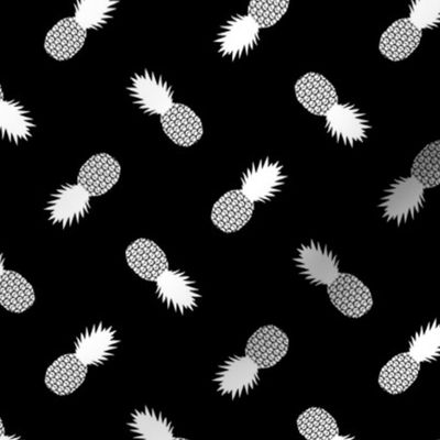 Small Tossed Pineapplws, White on Black