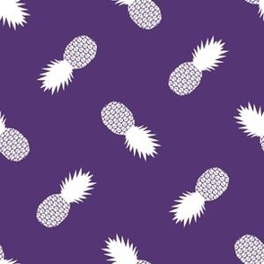 Small Tossed Pineapples, White on Purple