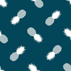 Small Tossed Pineapples, White on Navy