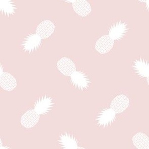 Small Tossed Pineapples, White on Baby Pink