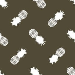 Small Tossed Pineapples, White on Sepia