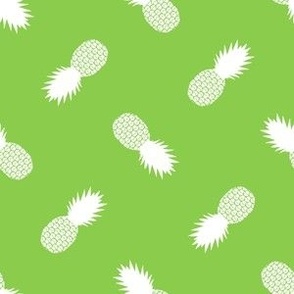 Small Tossed Pineapples, White on Lime Green