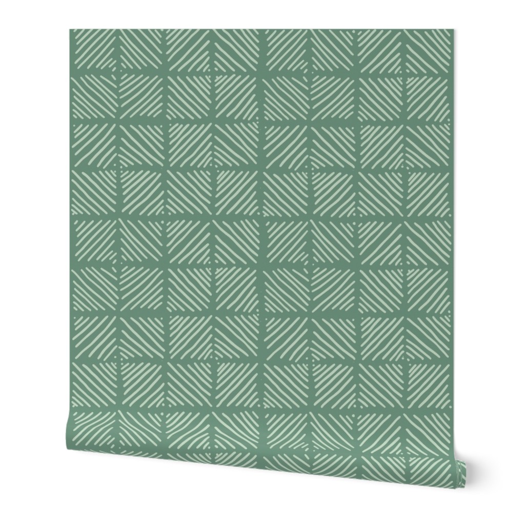 (Lg) diagonal line squares - mint on green