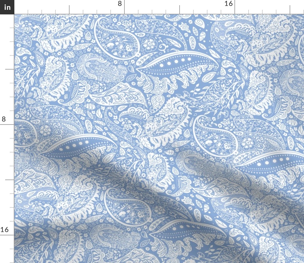 beautiful floral ornate paisley Light Blue / Aqua Marina Blue and White - medium scale