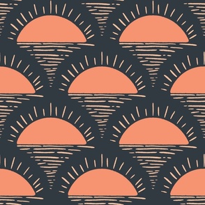 Sun and water | Large Version | Boho, warm minimalist sunset print