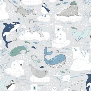 Arctic Animal Icebergs - polar bear white, medium scale  by Cecca Designs