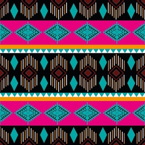 Large Aztec Stripe Hot Pink and Turquoise