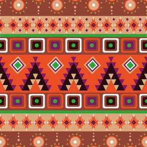 Small Decorative Western Aztec Stripe Orange Tan Green