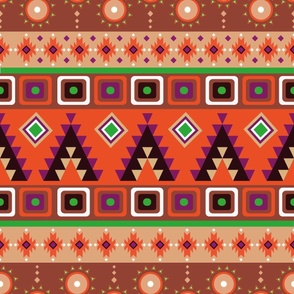 Large Decorative Western Aztec Stripe Orange Tan Green