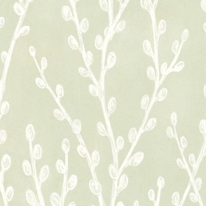 Pussy willows soft cozy watercolor in pastel spring green minimalist wallpaper design