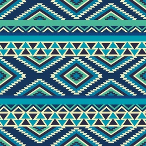 Large Aztec Stripe in Blue and Green