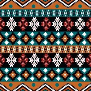 Large Western Aztec Boho Stripe Turquoise Tan